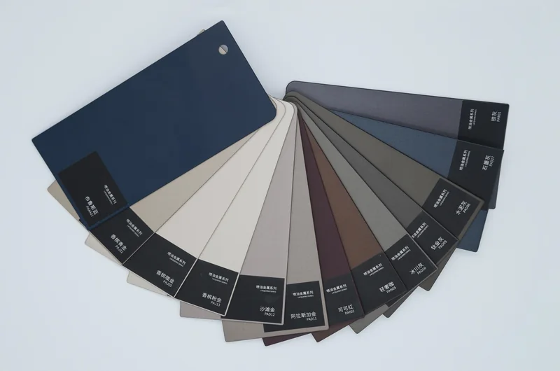 Gainer lacquered-metal sample fan with named finish swatches