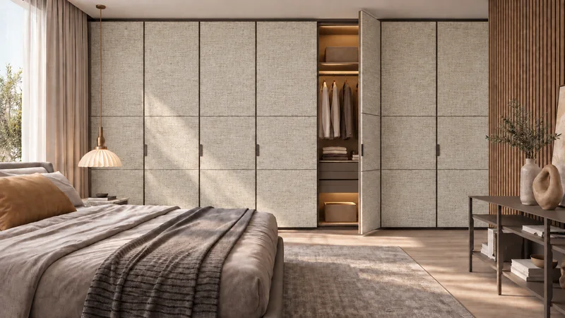 Concept study of BS36 woven textile on installed wardrobe doors