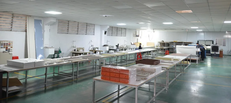 Gainer leather-product workshop with materials and worktables