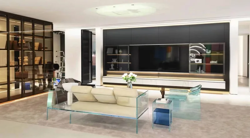 Glass cabinets and illuminated storage in a past Gainer interior project